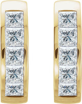 14K Gold Square Natural Diamond Channel-Set Hoop Earrings - Yellow Gold - view 4