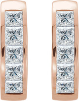 14K Gold Square Natural Diamond Channel-Set Hoop Earrings - Rose Gold - view 4