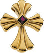 14K Gold Square Natural Ruby Solitaire Cross Pendant