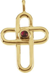 14K Gold Round Natural Ruby Solitaire Cross Pendant IV