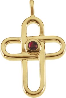 14K Gold Round Natural Ruby Solitaire Cross Pendant IV