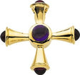 14K Gold Round Natural Amethyst & Natural Ruby Cross Pendant