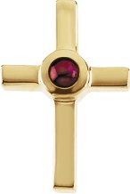 14K Gold Round Natural Ruby Cabochon Cross Pendant