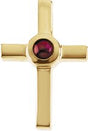 14K Gold Round Natural Ruby Cabochon Cross Pendant
