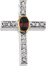 14K Gold Oval Natural Ruby & Natural Diamond Accented Cross Pendant