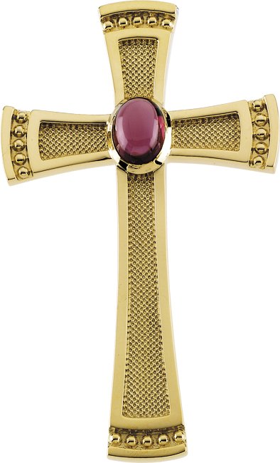 14K Gold Oval Natural Rhodolite Garnet Cross Pendant