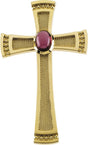 14K Gold Oval Natural Rhodolite Garnet Cross Pendant