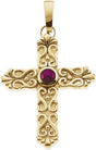 14K Gold Round Natural Ruby Solitaire Cross Pendant V