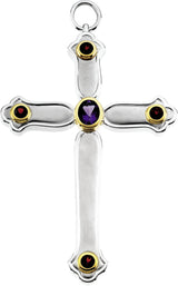 14K Gold Oval Natural Amethyst & Natural Mozambique Garnet Pectoral Cross Pendant