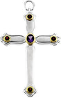 14K Gold Oval Natural Amethyst & Natural Mozambique Garnet Pectoral Cross Pendant