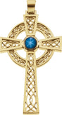 14K Gold Round Natural Blue Star Sapphire Celtic-Inspired Cross Pendant - Yellow Gold