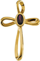 14K Gold Oval Natural Ruby Cross Pendant