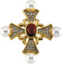 14K Gold Oval Natural Mozambique Garnet & Cultured White Akoya Pearl & Natural Diamond Vintage-Inspired Pearl Cross Pendant