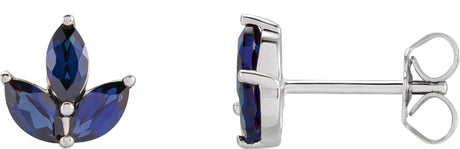 14K Gold Natural Blue Sapphire Marquise 2-Prong Cluster Earrings - White Gold