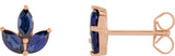 14K Gold Natural Blue Sapphire Marquise 2-Prong Cluster Earrings - Rose Gold