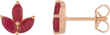 14K Gold Natural Ruby Marquise 2-Prong Cluster Earrings - Rose Gold