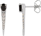 14K Gold Pear Natural Black Onyx & Natural Diamond Spike Earrings - White Gold