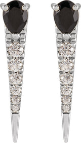 14K Gold Pear Natural Black Onyx & Natural Diamond Spike Earrings - White Gold - view 2
