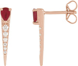 14K Gold Pear Natural Ruby & Natural Diamond Spike Earrings - Rose Gold