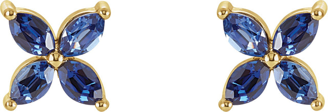 14K Gold Marquise Lab-Grown Blue Sapphire Cluster Earrings - Yellow Gold - view 2