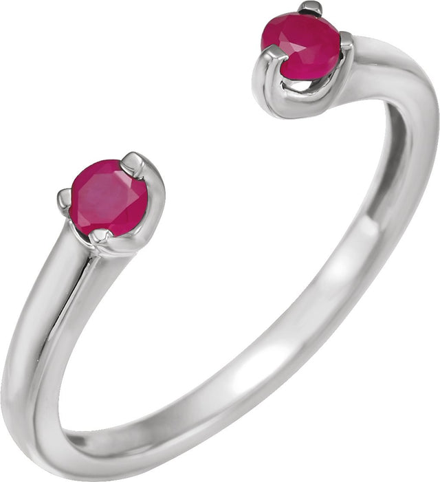 14K Gold Round Natural Ruby Negative Space Ring – 3mm Stones - White Gold