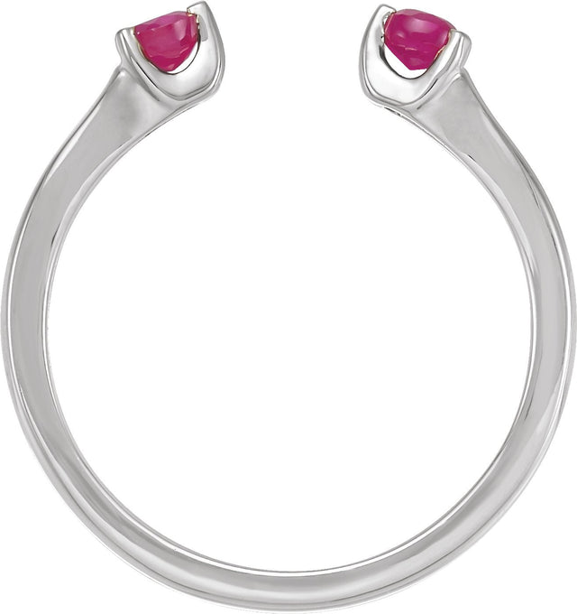 14K Gold Round Natural Ruby Negative Space Ring – 3mm Stones - White Gold - view 2