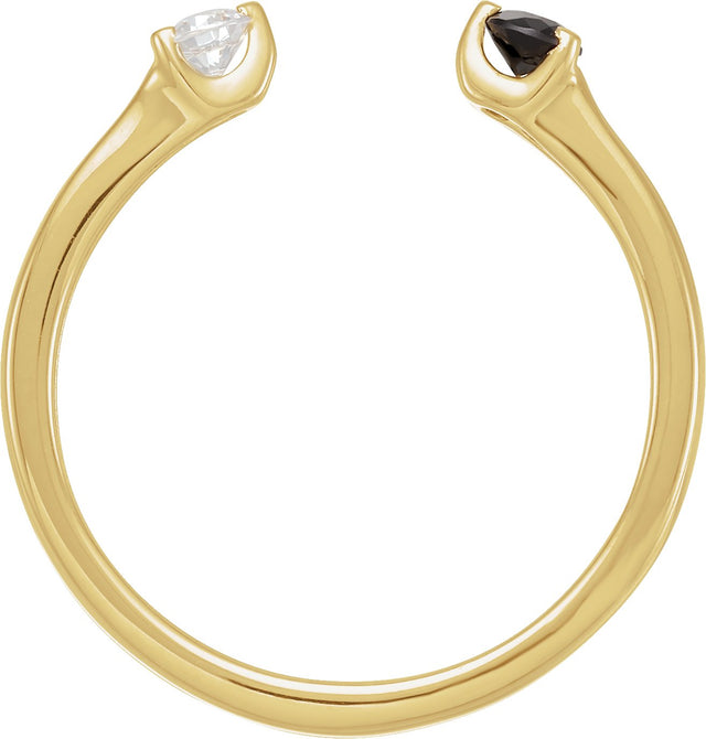 14K Gold Round Natural Black Onyx & Natural Diamond Negative Space Ring - Yellow Gold - view 2