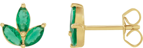 14K Gold Natural Emerald Marquise 2-Prong Cluster Earrings - Yellow Gold
