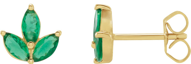 14K Gold Natural Emerald Marquise 2-Prong Cluster Earrings - Yellow Gold