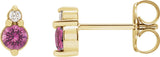 14K Gold Round Natural Pink Sapphire & Natural Diamond Accented Earrings - Yellow Gold