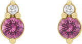 14K Gold Round Natural Pink Sapphire & Natural Diamond Accented Earrings - Yellow Gold - view 2