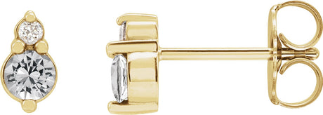 14K Gold Round Natural White Sapphire & Natural Diamond Accented Earrings II - Yellow Gold