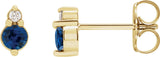 14K Gold Round Natural Blue Sapphire & Natural Diamond Accented Earrings III - Yellow Gold