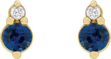 14K Gold Round Natural Blue Sapphire & Natural Diamond Accented Earrings III - Yellow Gold - view 2