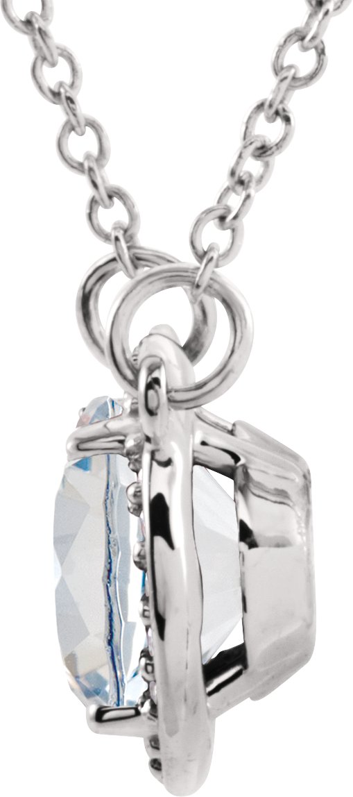 14K Gold Oval White Diamond Halo-Style Necklace - White Gold - view 4
