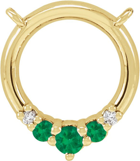 14K Gold Round Natural Emerald & Natural Diamond Circle Necklace - Yellow Gold
