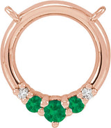 14K Gold Round Natural Emerald & Natural Diamond Circle Necklace - Rose Gold