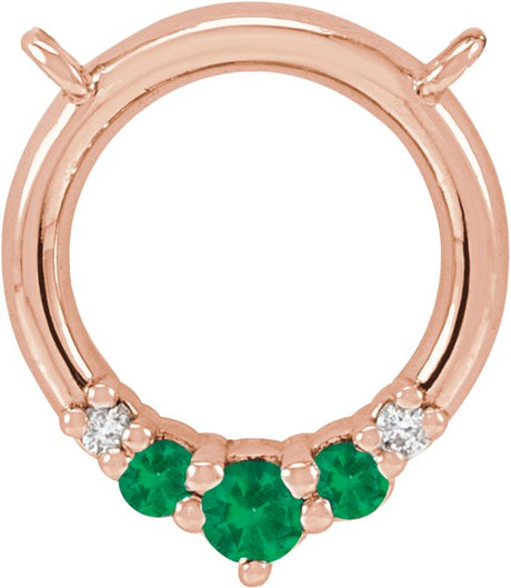 14K Gold Round Natural Emerald & Natural Diamond Circle Necklace - Rose Gold