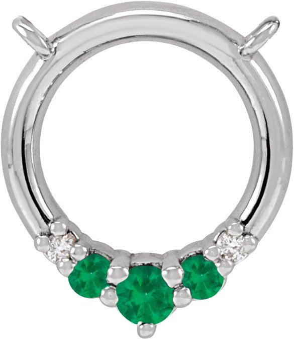 14K Gold Round Natural Emerald & Natural Diamond Circle Necklace - White Gold