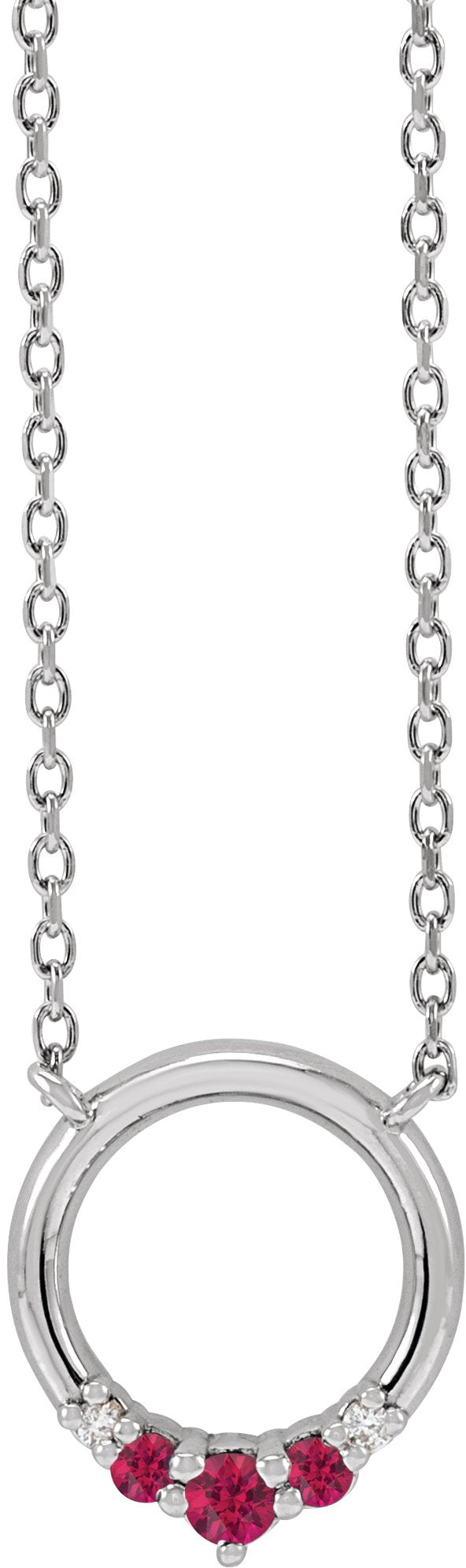 14K Gold Round Natural Ruby & Natural Diamond Circle Necklace - White Gold