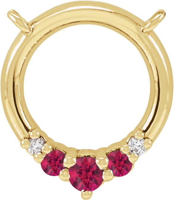 14K Gold Round Natural Ruby & Natural Diamond Circle Necklace - Yellow Gold