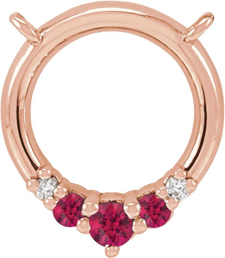 14K Gold Round Natural Ruby & Natural Diamond Circle Necklace - Rose Gold