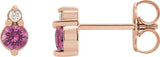 14K Gold Round Natural Pink Sapphire & Natural Diamond Accented Earrings - Rose Gold