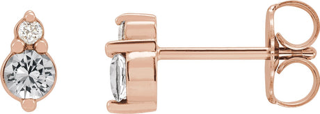 14K Gold Round Natural White Sapphire & Natural Diamond Accented Earrings II - Rose Gold