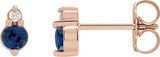 14K Gold Round Natural Blue Sapphire & Natural Diamond Accented Earrings III - Rose Gold