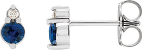 Platinum Round Natural Blue Sapphire & Natural Diamond Accented Earrings