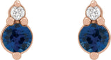 14K Gold Round Natural Blue Sapphire & Natural Diamond Accented Earrings III - Rose Gold - view 2