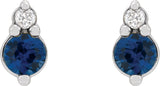 14K Gold Round Natural Blue Sapphire & Natural Diamond Accented Earrings III - White Gold - view 2