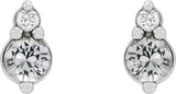 Platinum Round Natural White Sapphire & Natural Diamond Accented Earrings II - view 2