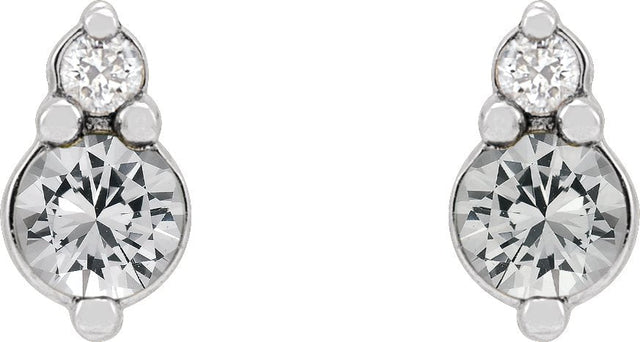 Platinum Round Natural White Sapphire & Natural Diamond Accented Earrings II - view 2
